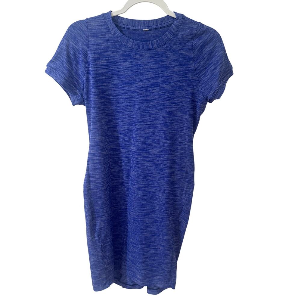 Lululemon Love Tee Dress Blue Space Dye Crewneck Pima Cotton EUC Size 8